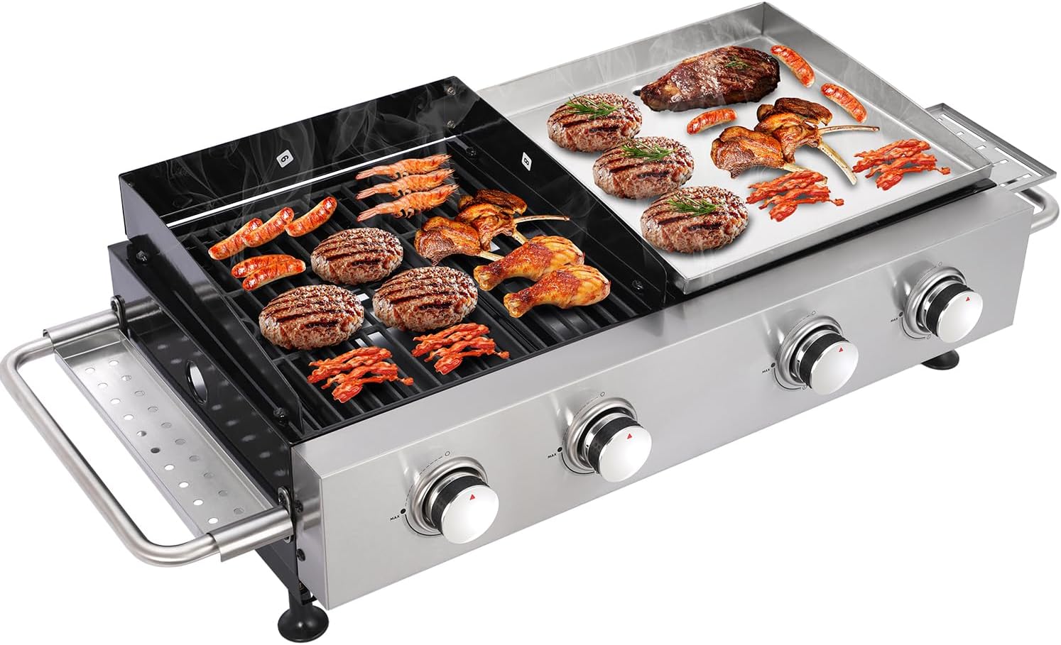 CIG GARDEN 2 Burner Propane Gas Grill and Plancha Combo, Cast Iron Grates Outdoor Barbecue Grill with 38200 BTU Output, Perfect for Outdoor Cooking, Balcony, Camping