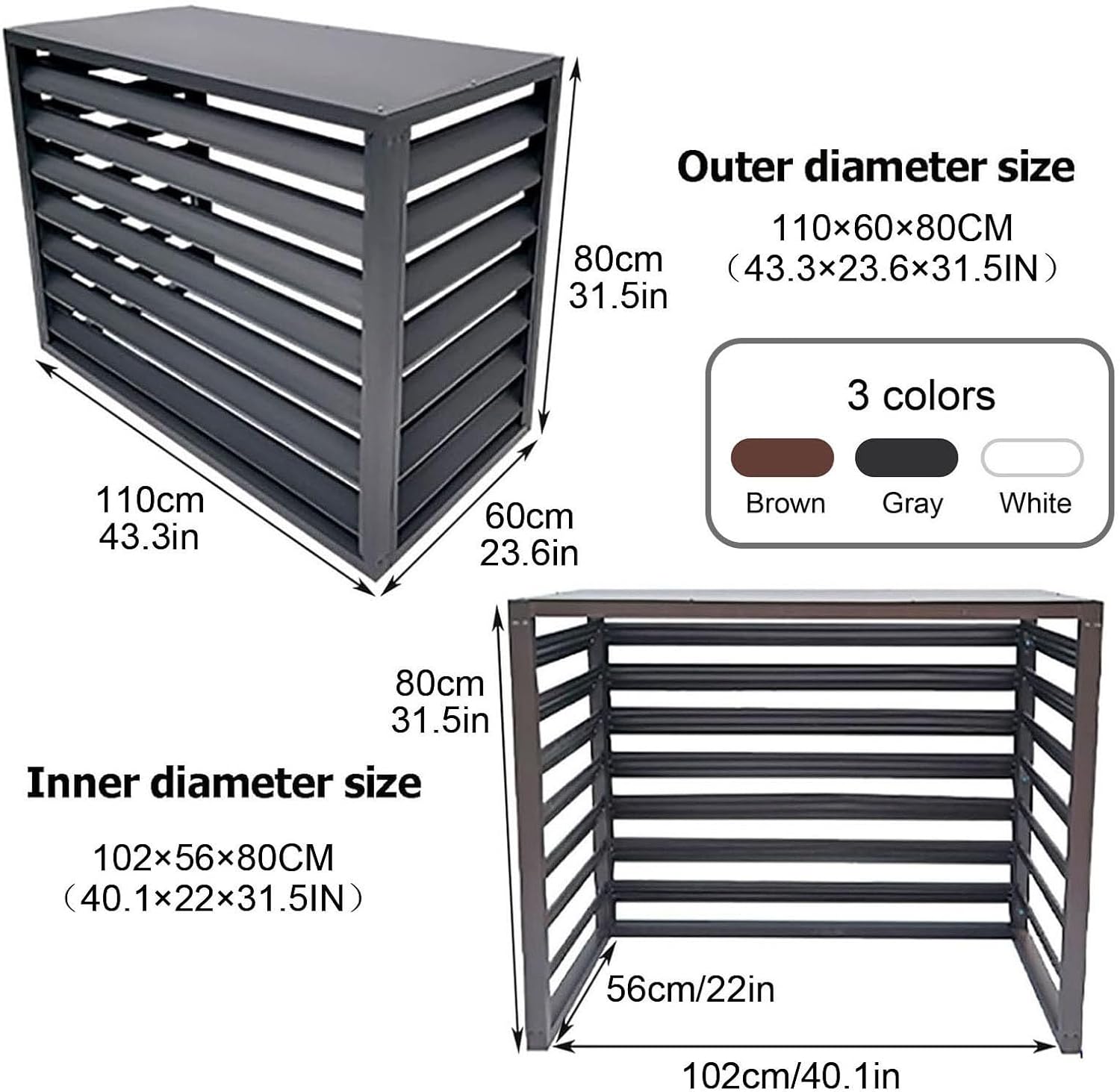 Air Conditioner Covers for Outside Units, Aluminum Air Conditioner Fence with Top Cover, Organize The Garden, for Plant Rack Privacy Screens(Brown,110cm)