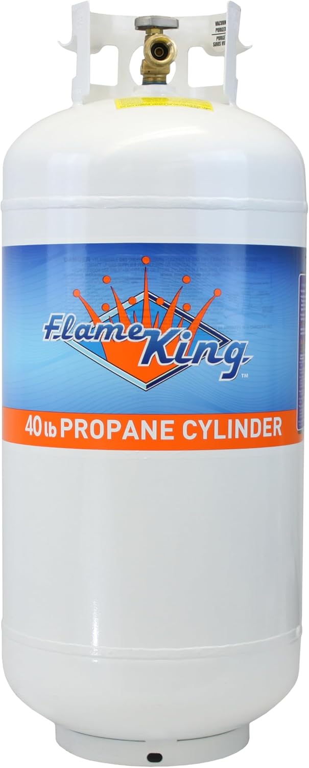 Flame King YSN401 Steel Propane Tank Cylinder With Overflow Protection Device Valve, 40 Lb, White