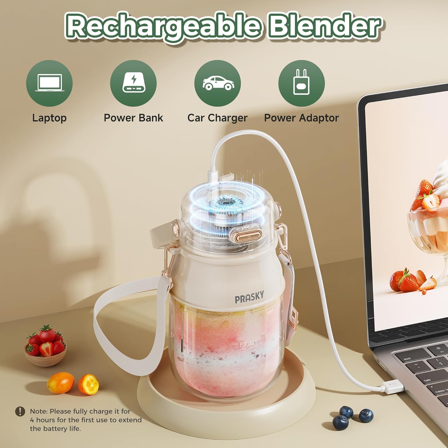 Professional Blender,Smoothies Blenders, PRASKY Max.2400Watts/1000Watts Blender + 27oz Cup
