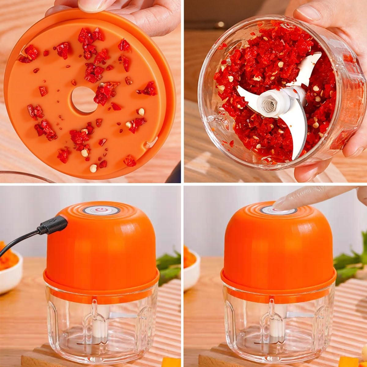 ‌260ML Electric Meat Grinder & Food Chopper, USB Rechargeable Multifunctional Kitchen Processor for Baby Food, Onion, Ginger, Garlic, Chili - 40W Quiet Motor, Dishwasher-Safe with 260ml Glass Bowl