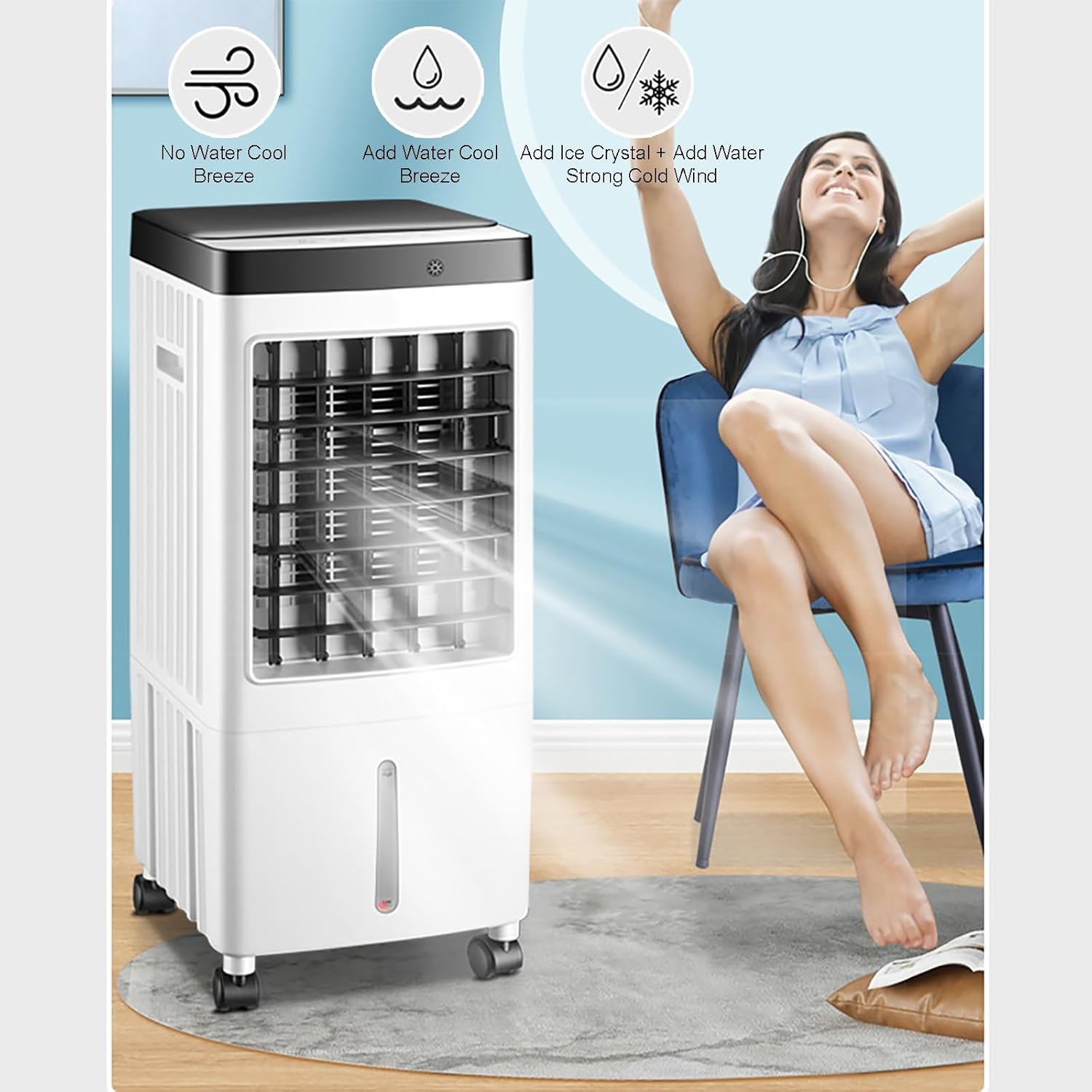 3-IN-1 Evaporative Air Cooler, Portable Air Conditioners w/Remote & 3 Speeds, Windowless Air Conditioner with Utral-Quiet, 2.6 Gal Tank & 2 Ice Packs, for Room Bedroom Office