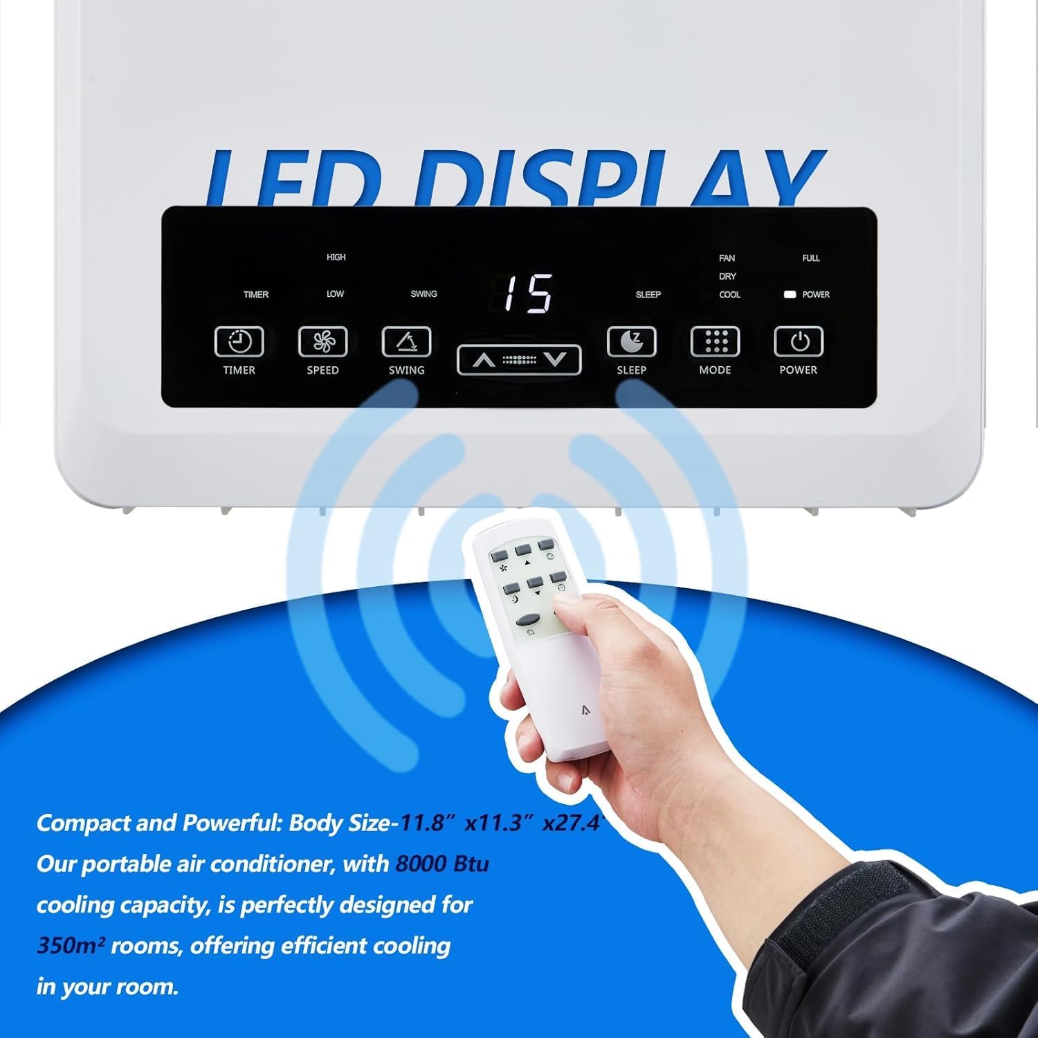 Portable Air Conditioner,8,000 BTU Cools Rooms Up to 350 Sq.Ft. 3 Modes, Remote Control, Easy Installation Kit Included,White