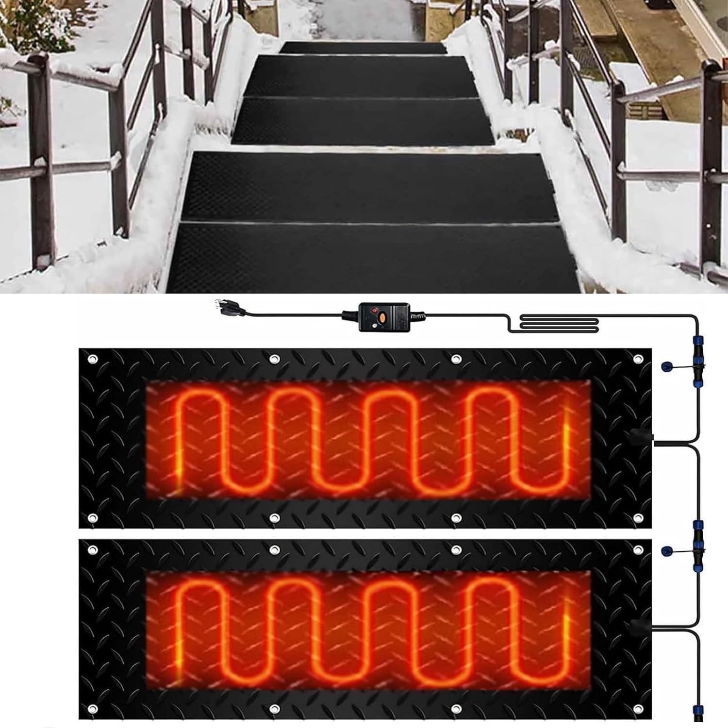 Snow Melting mats, Heated mat for Snow, Heated Snow Melting Mats for Stairs, for Winter Outdoor Stairs, Steps, Doorways, Walkways, Driveway(2 Pcs,40x200cm/15.7x79in)