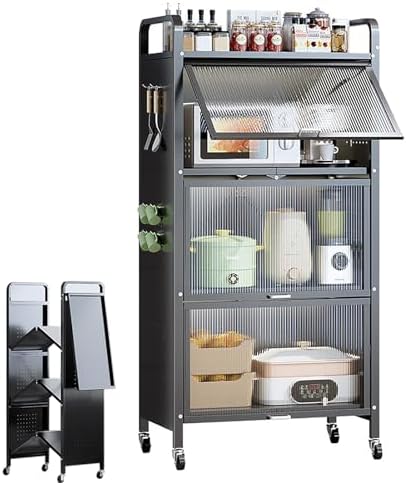 Microwave Stand Microwave Oven Rack,Kitchen Storage Unit 4 Tier Freestanding Baker‘s Rack Microwave Stand, Industrial Microwave Oven Stand Cabinet, for Home, Kitchen, Dining Room (Color : Gr