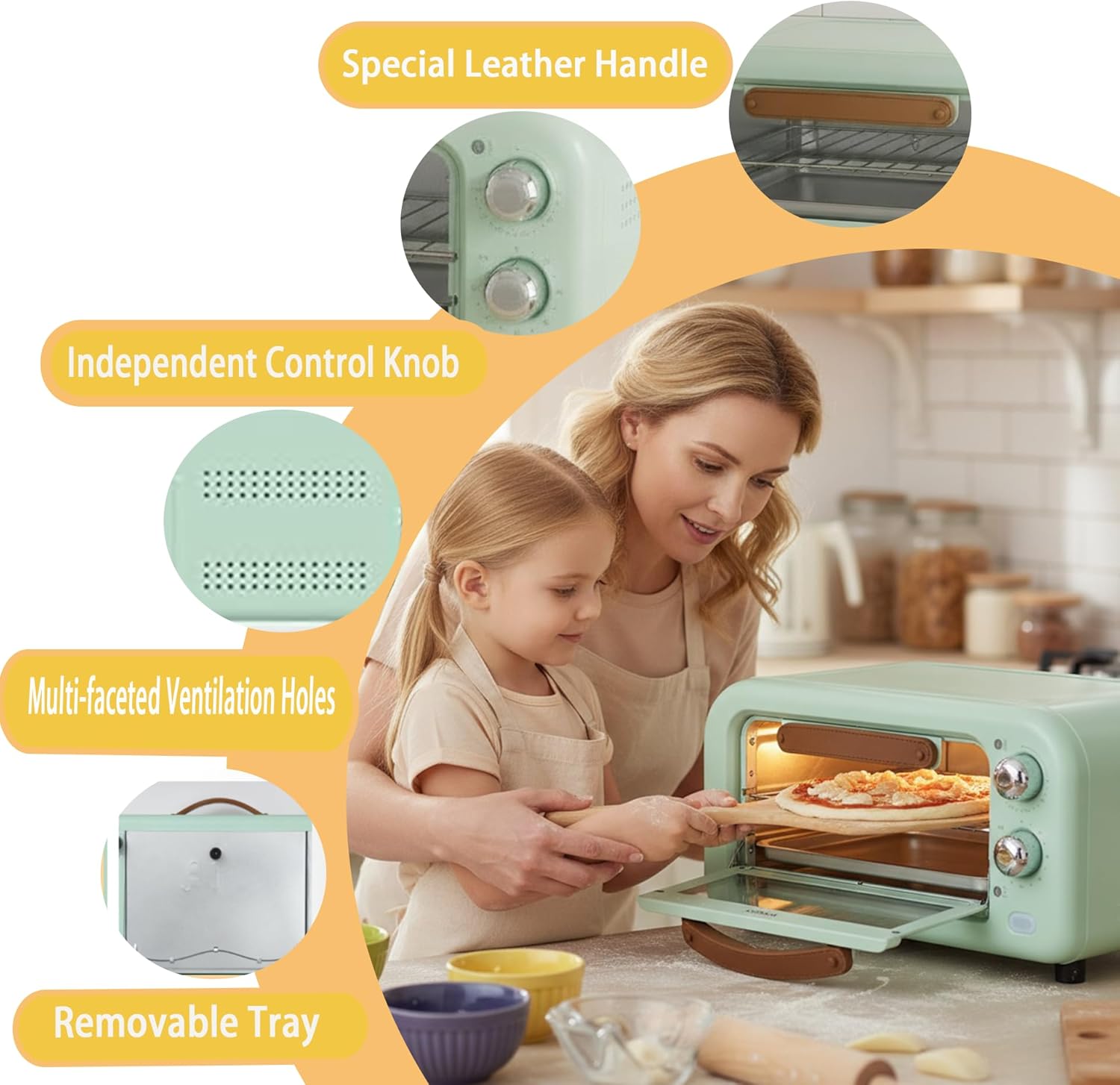 Compact 12L Toaster Oven with Convection - Countertop Oven for Baking, Broiling & Toasting, 800W Small Toaster Oven, Stainless Steel, Includes Pan & Rack