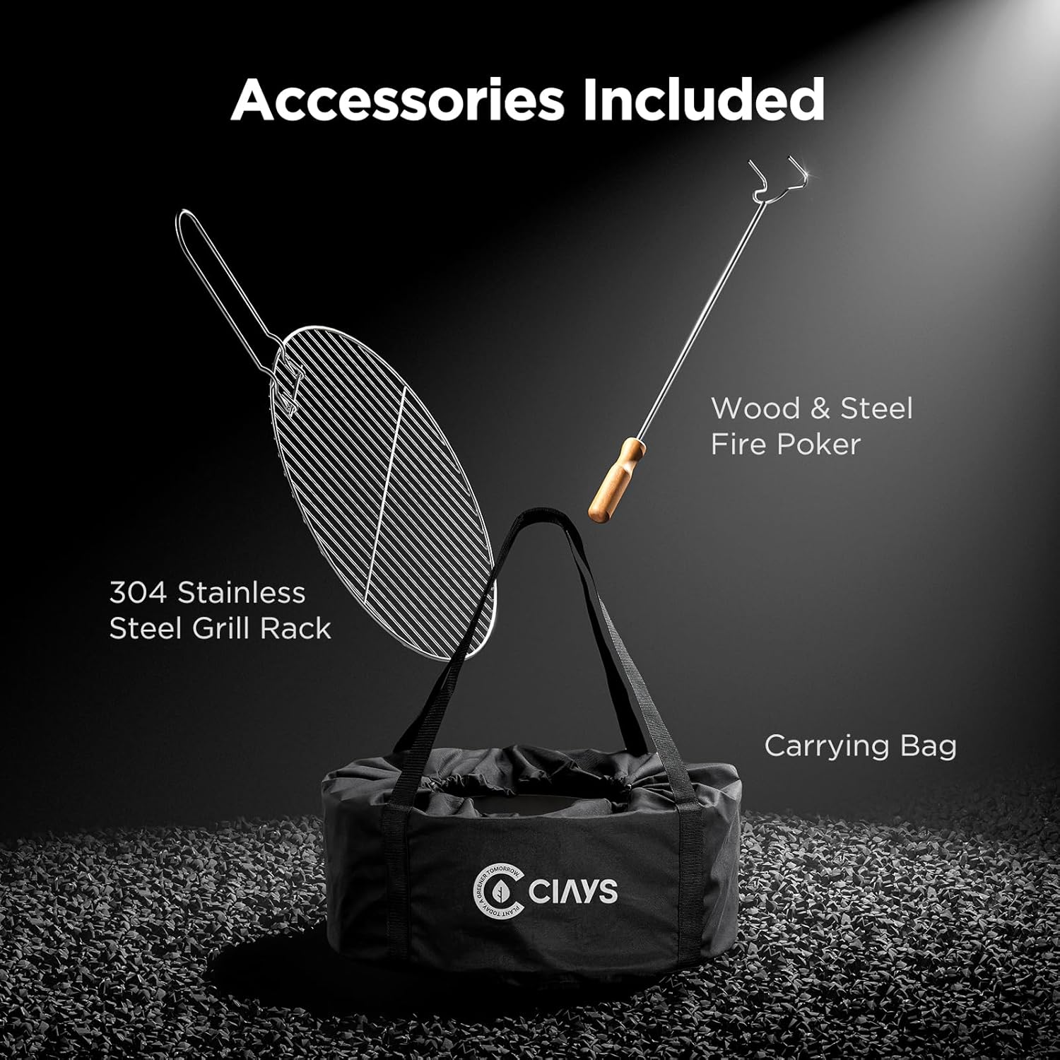 CIAYS Smokeless Firepit, 21 Inch Fire Pit for Outside with Patented Technology, Large Fire Pit for Patio with Steel Grill Rack, Fire Poker, and Bag, Easy Setup and Storage, Wood Burning