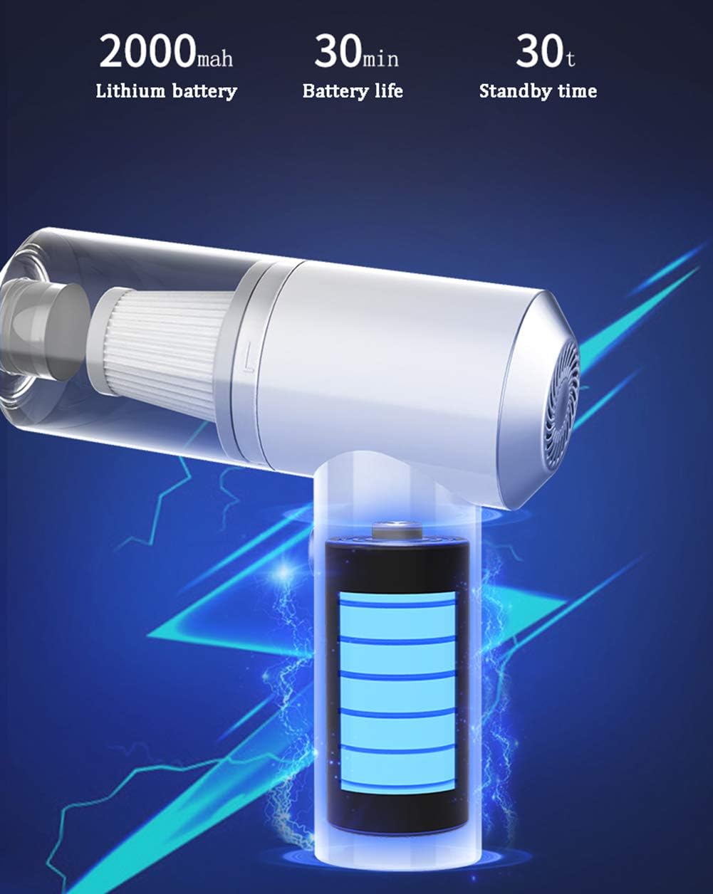 Handheld Vacuum Cleaner Cordless, 6000Pa Powerful Suction Hand Vacuum Cleaner with LED Light, Car Vacuum Cleaner for Car, Home and Office,with Storage Bag ()