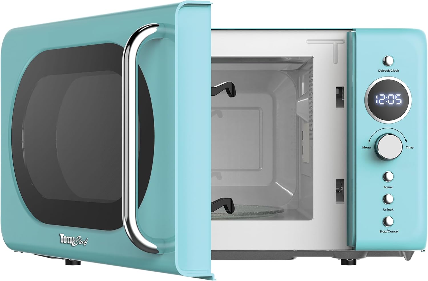 Total Chef Retro Microwave Oven | 20L / 0.7 Cu Ft | Quick Start & Defrost By Weight/Time | 8 Pre-set Cooking Modes For Coffee, Rice, Pasta, Potato, Reheat, Fish, Pizza, Popcorn | 700W | Blue