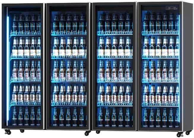 Drink Fridge Beverage Befrigerator,With Four Glass Doors Stainless Steel Commercial Back Bar Fridge With LED Lighting,Counter Height Bar Beverage Cooler for Beer,Soda Drinks,Wine