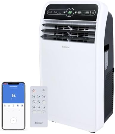 Shinco 10,000 BTU Portable Air Conditioner, Portable AC Unit with Built-in Cool, Dehumidifier & Fan Modes for Room up to 300 sq.ft, RC, Wi-Fi Enabled, 24 Hour Timer, Window Kit