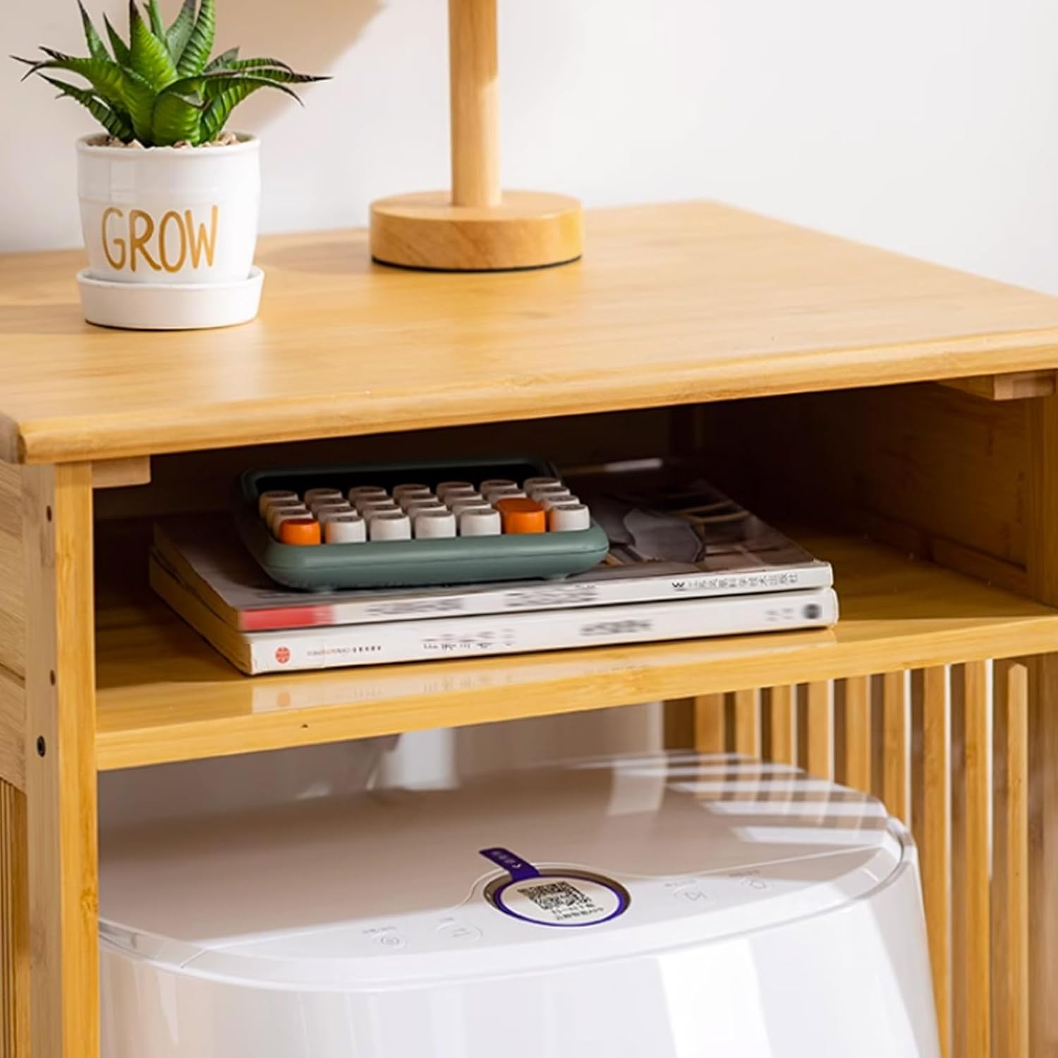 Robot Vacuum Stand Cabinet, Sweeping Robot Storage Rack, Vacuum Hidden Storage Cabinet, Robot Vacuums Stand with Wheels, Household End Side Table(Natural,21.8x18.3x29.5'')