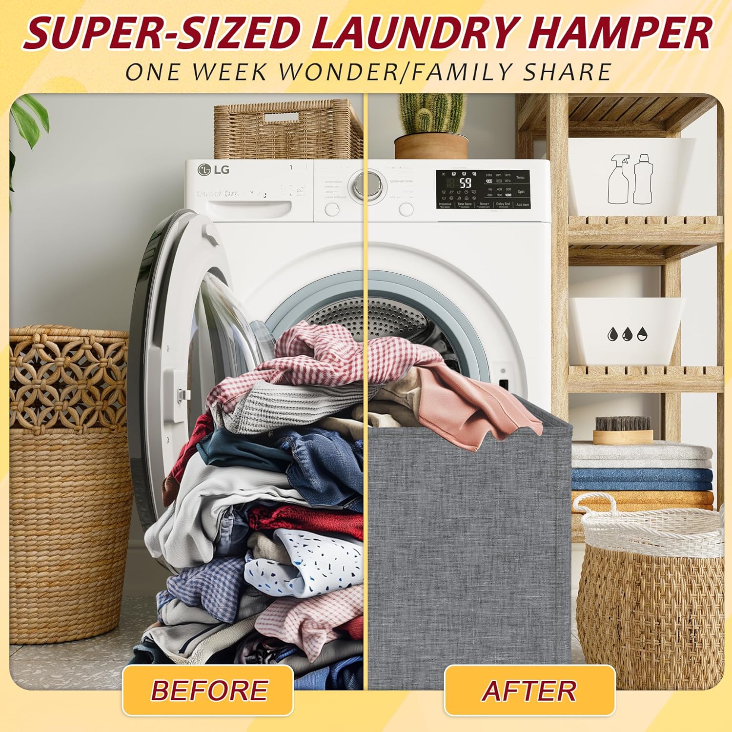 150L Laundry Hamper 2 Section, Large Laundry Hamper with Lid, Dirty Clothes Hamper with 2 Removable Inner Bags, Collapsible Laundry Basket Organizer for for Clothes Toys Towels, Hamper 2 Compartment