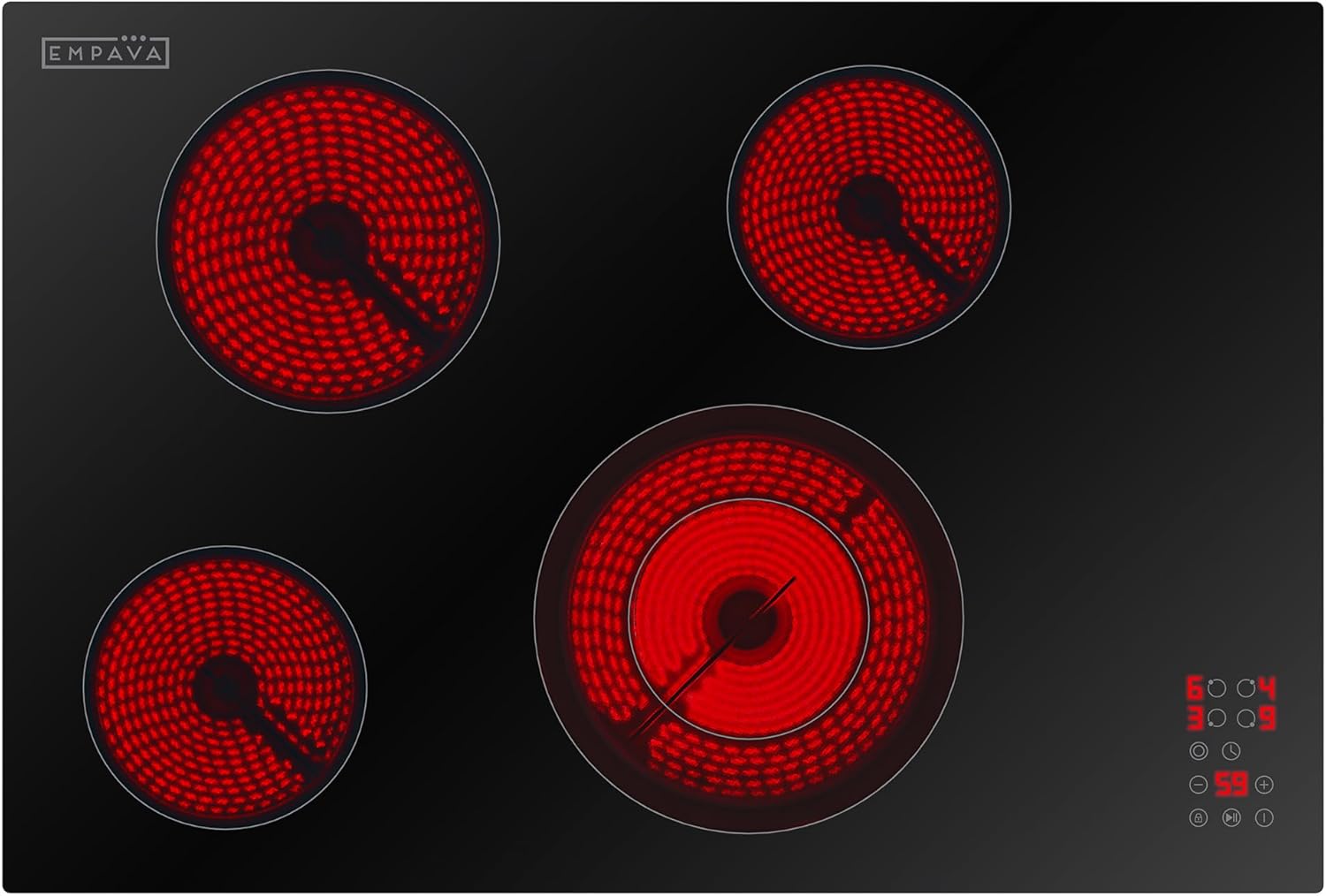 Empava 30 Inch Electric Ceramic Cooktop, 4 Radiant Burners with Dual Zone, Touch Controls, Timer, Stop & Go Pause, Child Lock, ETL Certified, Built-in Smooth Glass