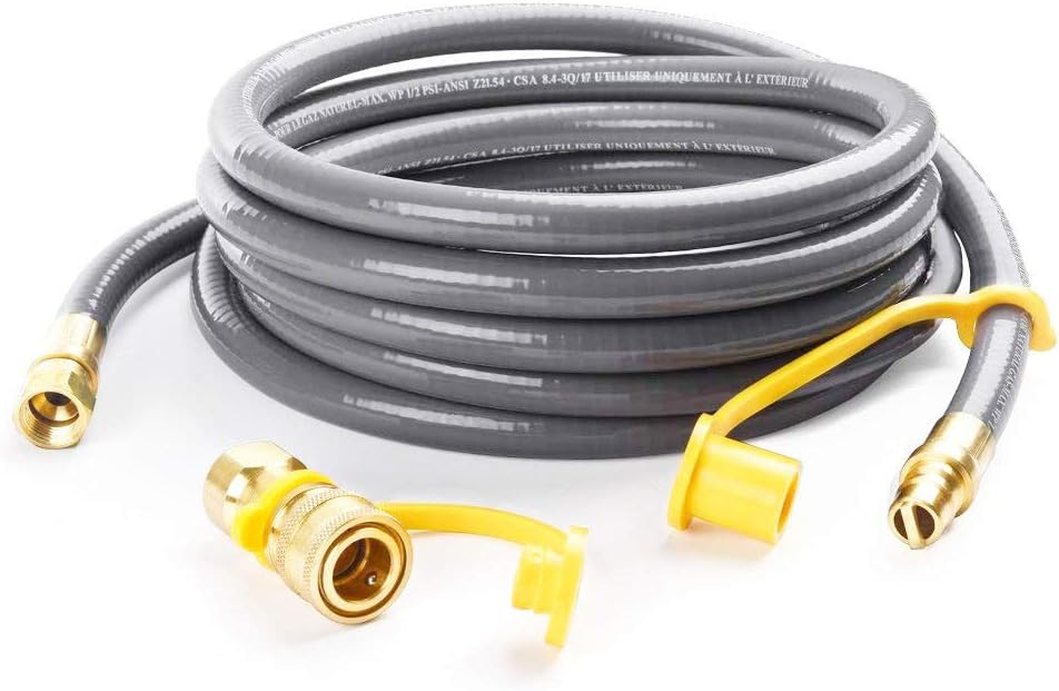 24FT Natural Gas Grill Hose with 3/8 Male Flare Quick Connect/Disconnect Fittings for Most Grill, Fire Pit, Patio Heater, Pizza Oven