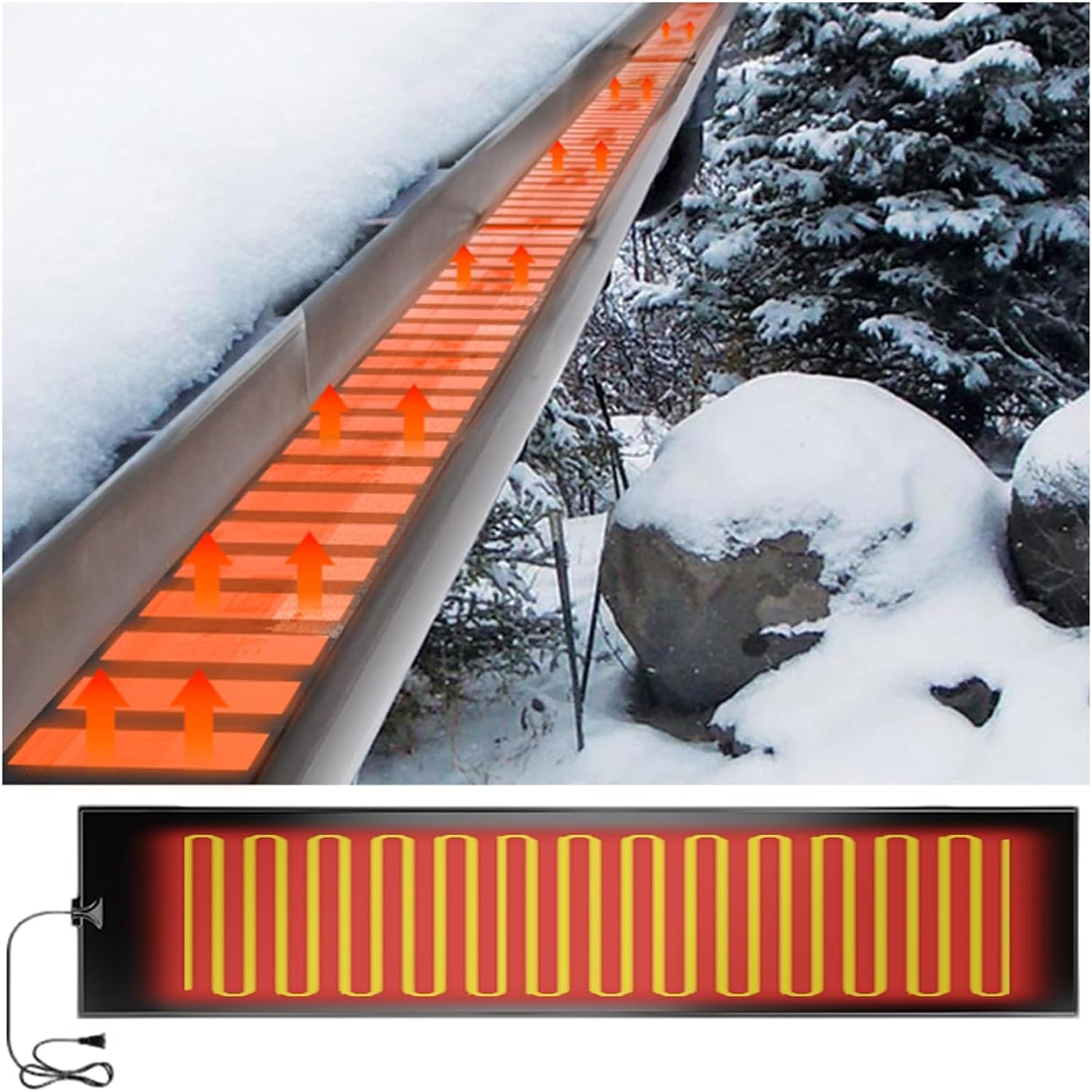 Snow Melting Mats Outdoor, Heated Snow Melting Mats,Heater Ice Dam Prevention Heated Mats Electric Snow Melting Mat for Walkway Roof Stair Decks, Winter Snow Removal,36x549cm