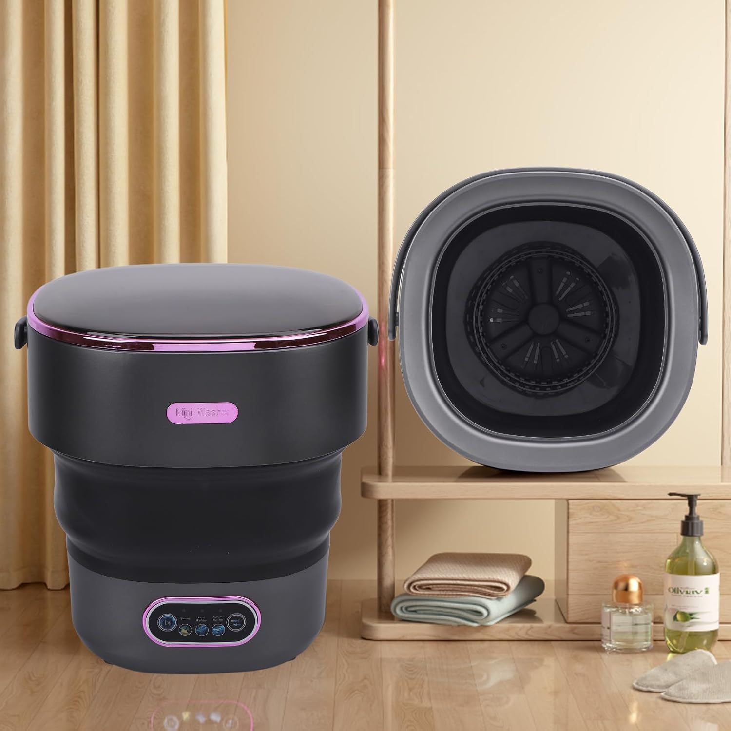 13L Foldable Clothing Washer, with Drain Hose Full Automatic Portable Mini Laundry Machine for Apartment Dormitory Hotel (US Plug)