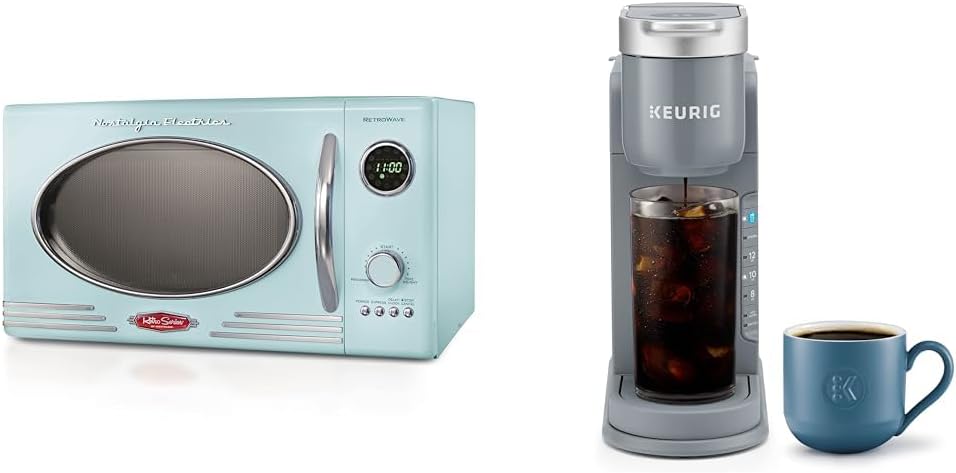Nostalgia Retro Countertop Microwave Oven - Large 800-Watt - 0.9 cu ft & Keurig K-Iced Single Serve Coffee Maker - Brews Hot and Cold - Gray