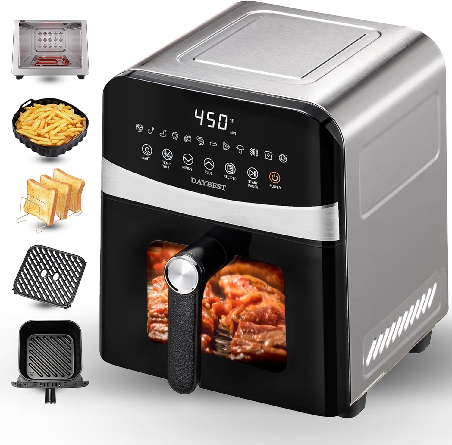 Stainless Steel Air Fryer Ceramic 12 in 1, Dual-Blazes in Steel Housing, 6QT 2-3 Servings Visible 8.27