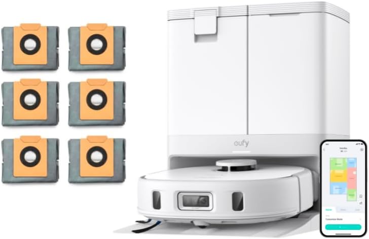 eufy X10 Pro Omni Robot Vacuum White + 6-Pack Large Capacity Dust Bags