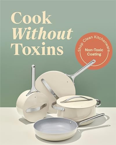 Caraway Non-stick Ceramic Cookware Set (12 Piece) Pots, Pans, Lids and Kitchen Storage - PFAS & PFOA Free - Oven Safe Pan Set & Compatible with All Stovetops - Sage