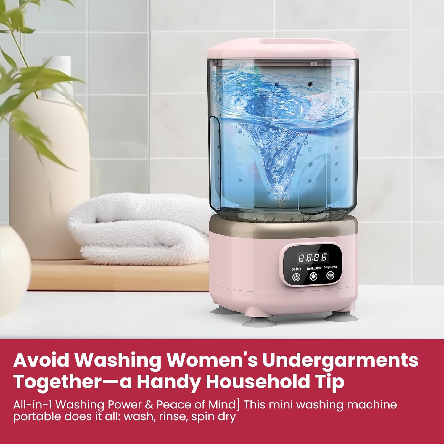 Pink Rechargeable Portable Mini Washing Machine All-in-1 Underwear Washing Machine with 2L Cup Capacity for Bra Underwear Socks Home Hotel Apartment RV Travel.