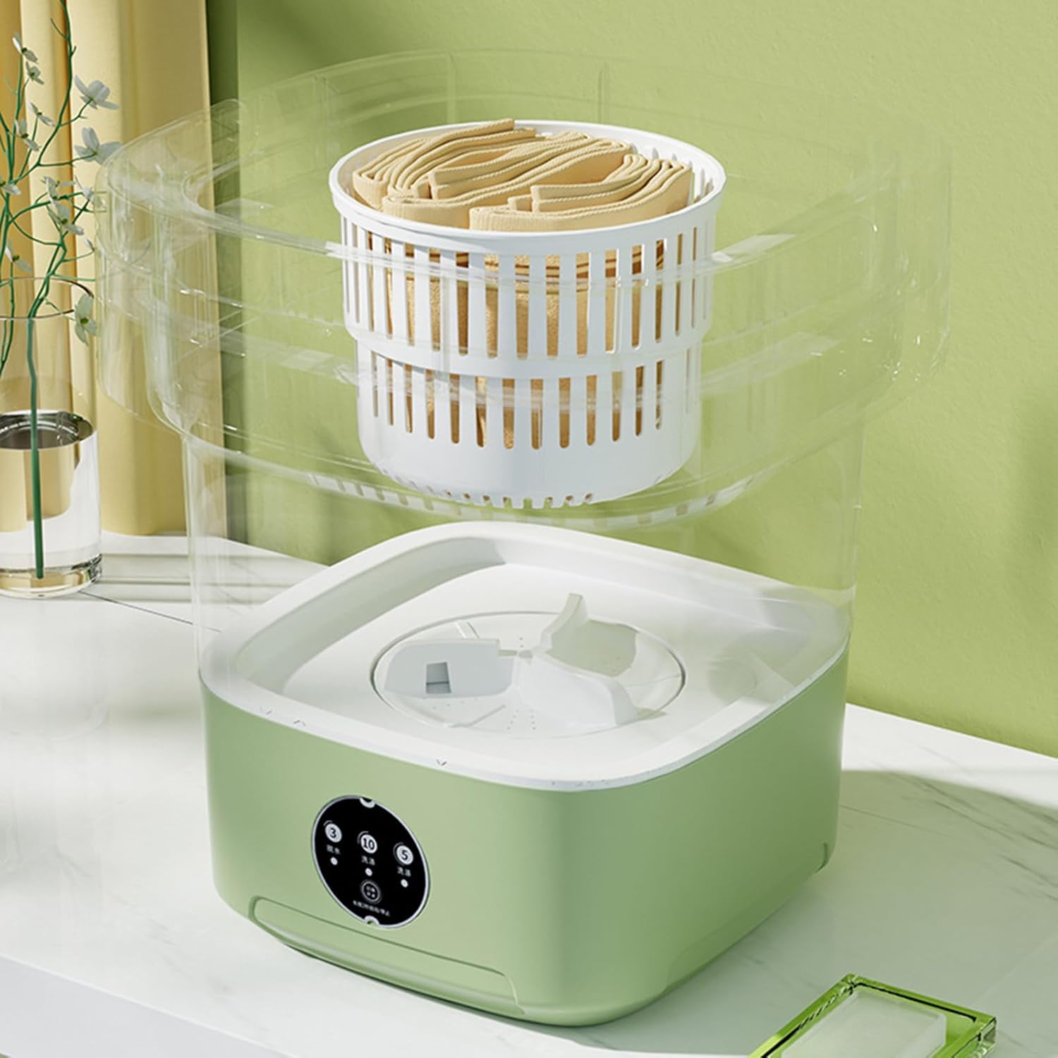 Portable Washing Machine, Mini Foldable Washer and Spin Dryer Small Washing Machine with 3 Modes for Travel, RV, Camping, Apartments or Home Laundry Used,Green