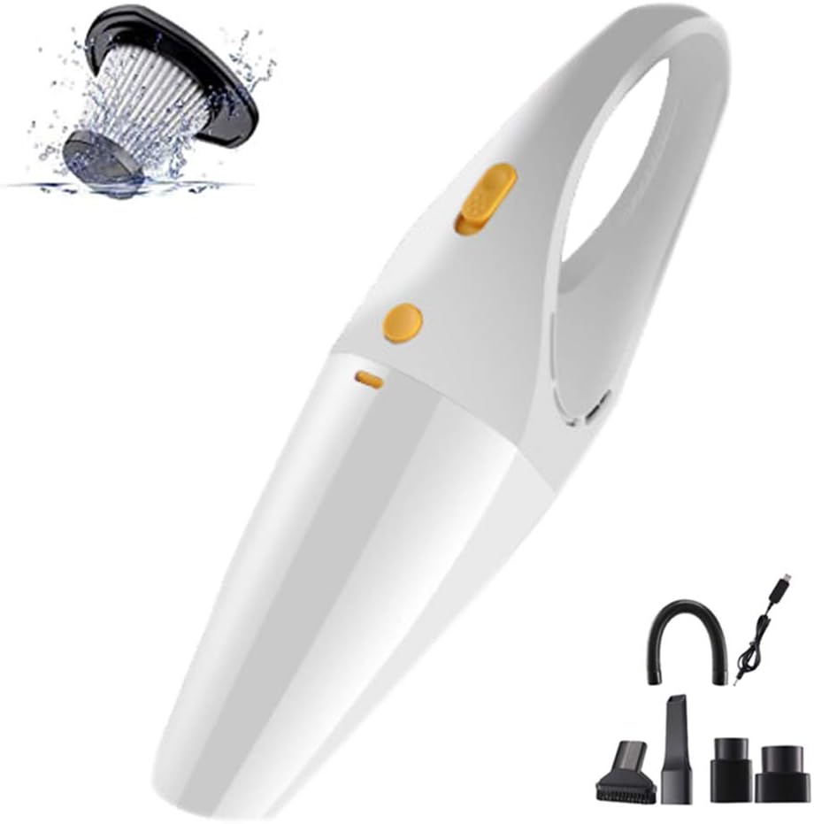 Car Vacuum Cleaner Portable Handheld Vacuum Cleaner with Cleaner HEPA Filter, Wet and Dry Double Use, Handheld Vacuum Cordless for Animal Hair,Black (White)