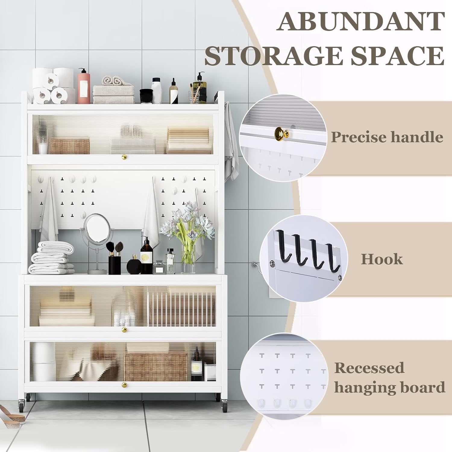 4-Tier Microwave Stand with Flip Door Storage Cabinet, Kitchen Baker's Rack, Standing Buffet Sideboard for Spices, Dishes, Pots, and Pans