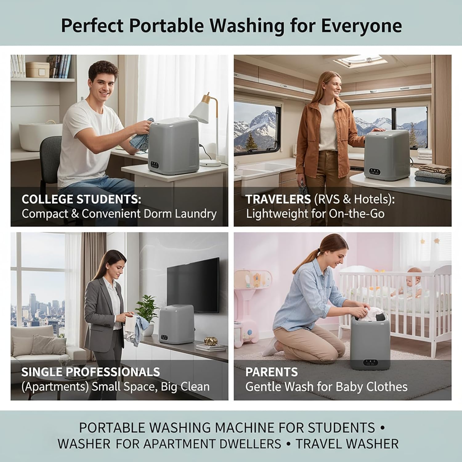 Portable Washing Machine AMZNR, Mini Compact Washer & Dryer Combo, Small Countertop Laundry for Apartments & RVs, Hand Wash Clothes, Lavadora Portatil (Grey)