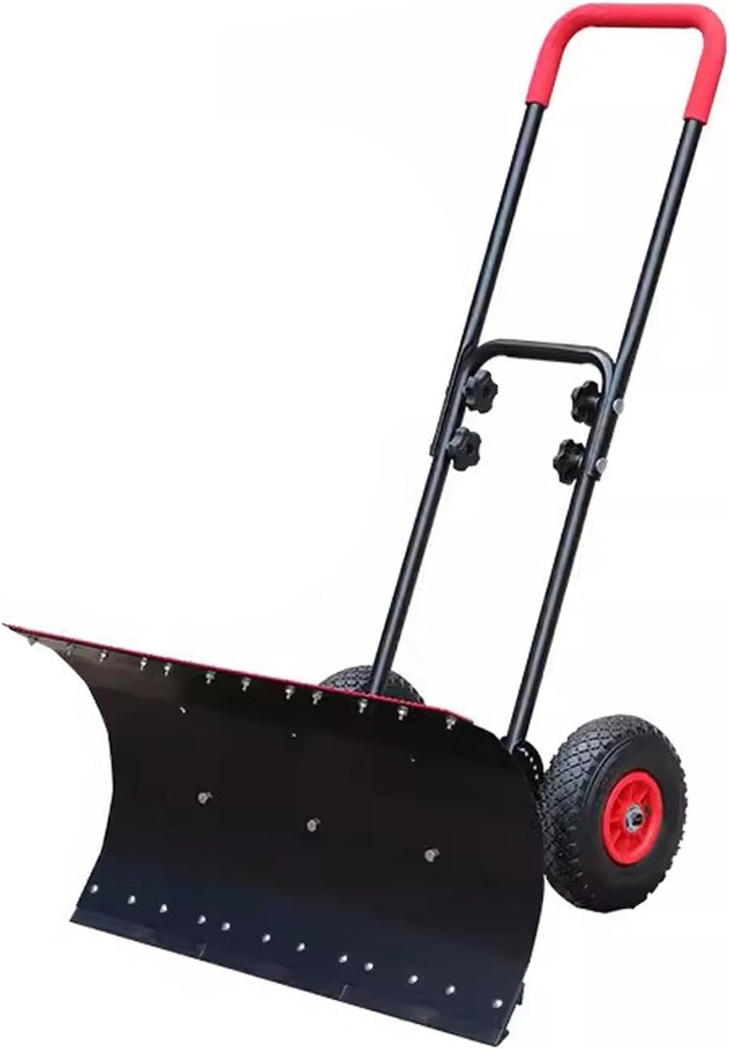 Metal Snow Pusher Shovel with Wheels, 39.3in Bi-Directional Heavy Duty Rolling Snow Pusher, Black