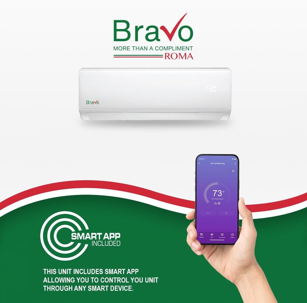 BRAVO 36,000 BTU 230V Ductless Mini Split Air Conditioner & Heat Pump – 17 SEER2 Inverter AC System – Pre-Charged – 13FT Installation Kit – Smart Control Included – Cooling & Heating