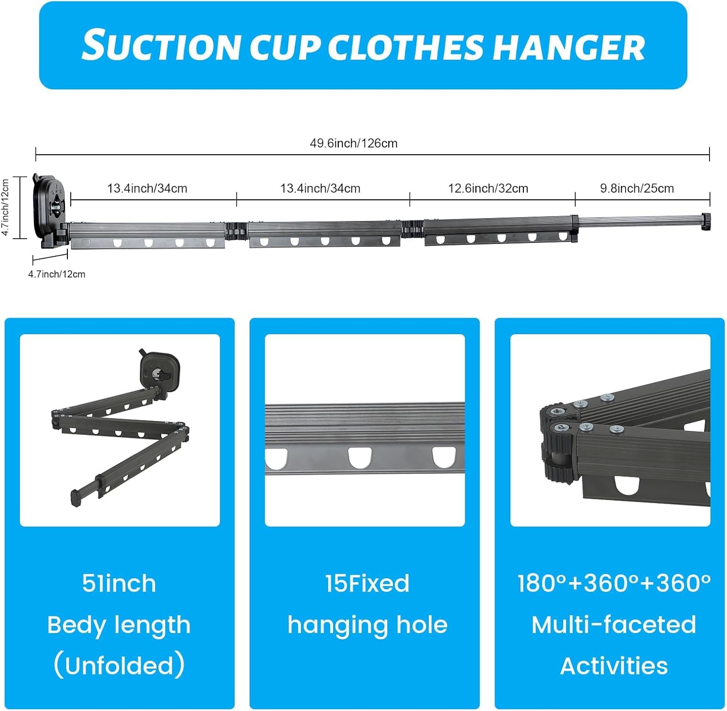 Wall Mounted Clothes Drying Rack with Suction Cup,Folding Laundry Hanger Dryer Rack, Space Saver 360° Retractable Collapsible Drying Racks for Laundry,Balcony, Mudroom, Bedroom