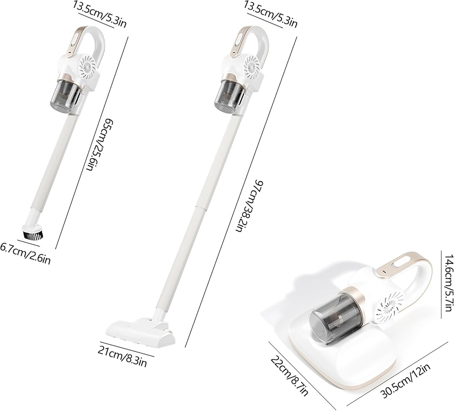 Home Cordless Vacuum Cleaner, 8500Pa Vacuum Cleaners for Home, 260ml Dust Cup, Anti-Tangle Stick Vacuum Self-Standing, 3 Modes Vacuum Cordless Rechargeable for Pet Hair/Carpet (White)