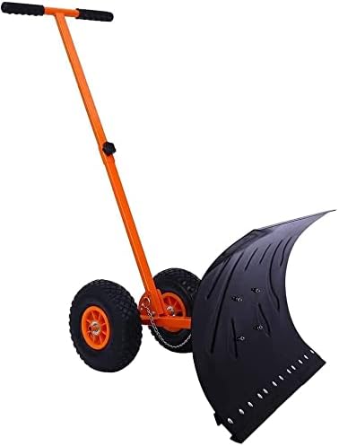 Elitte Show Shovel/Pusher Heavy Duty Metal Rolling Snow Pusher Snow Removal Tool for Driveway Doorway