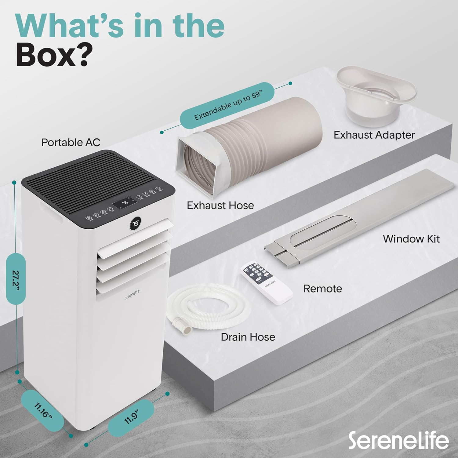 SereneLife 8,000 BTU Portable Air Conditioner and Heater, Small AC with Dehumidifier and Fan, Mini AC Unit with 350 Sq. Ft. Coverage, Includes Remote Control and Window Mount Kit