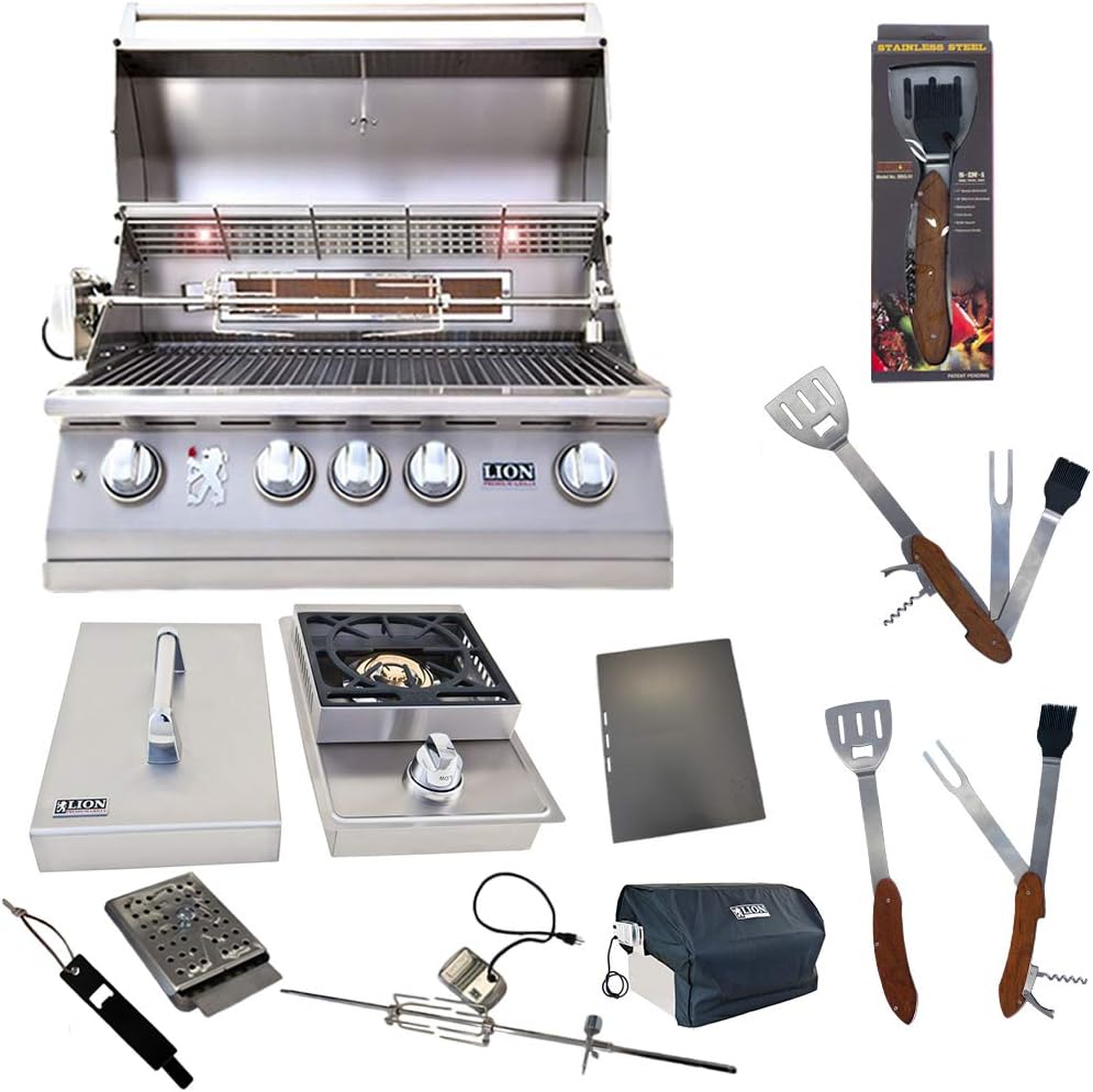 Lion Premium Grills 32-Inch Propane Grill L75000 with Single Side Burner and 5 in 1 BBQ Tool Set Best of Backyard Gourmet Package Deal
