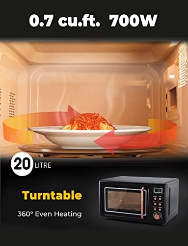 Compact Microwave Oven, SIMOE Retro Small Countertop Microwave 0.7 cu. ft. 700W with 8 Auto-cooking Set(Black)