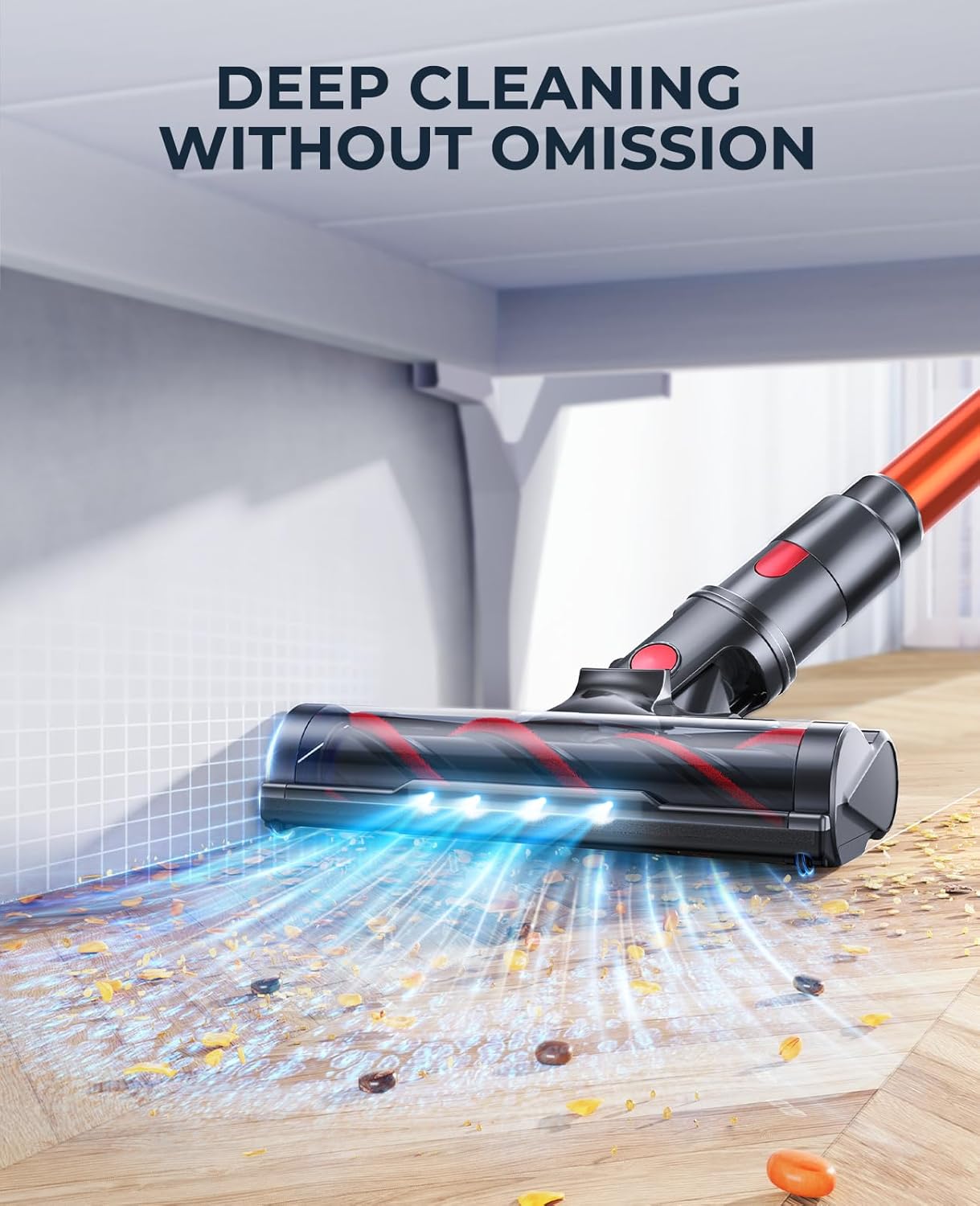 Fieety Cordless Vacuum Cleaner, 550W 45KPA 60Mins Cordless Stick Vacuum Cleaner with Rechargeable Battery, LED Touch Display, Handheld Vacuum Cleaners for Home/Pet Hair/Carpets/Floors