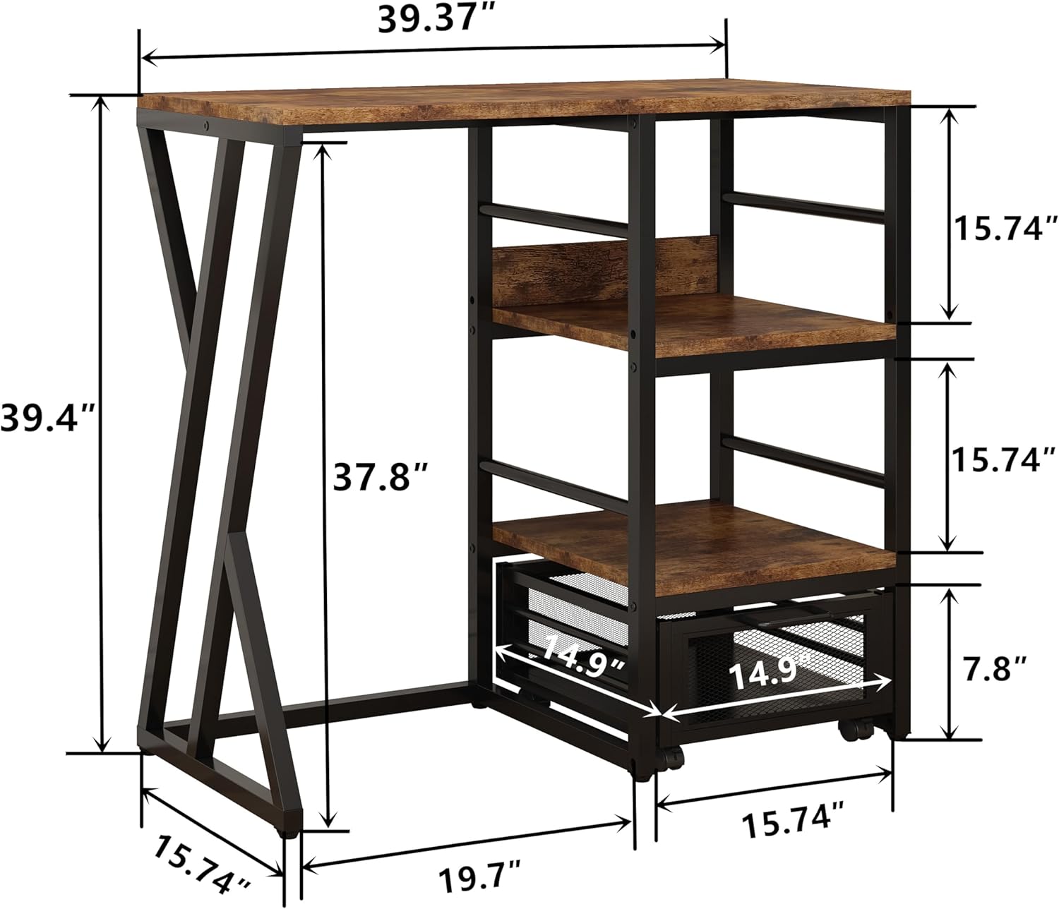 Kitchen Bakers Rack with Movable Basket, Coffee Bar Cabinet with Mini Fridge Space, Beverage & Wine Fridge Stand, Kitchen Storage Organizer with Worktop, Microwave Oven Stand for Home, Dorm, Office