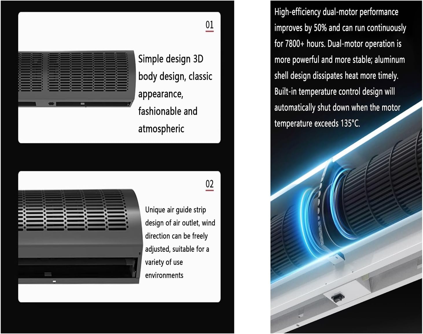 Black Energy-Saving Air Curtain Machine with Remote Control, Suitable for Elevator Cars and Shops, 2 Speed Adjustable(150cm(59inch))