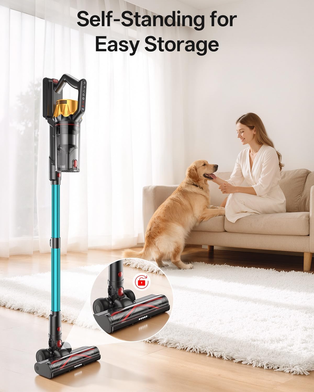 Cordless Vacuum Cleaner, 650W 55KPa 60Mins Vacuum Cleaners for Home, 8-in-1 Stick Vacuum with Charging Dock Station, Powerful Suction, Rechargeable, Versatile for Carpet, Hard Floor, Pet Hair