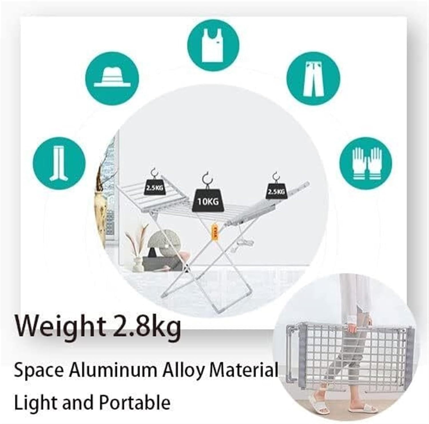 Heated Clothes Airer, 20 Bars Winged Folding Clothes Drying Rack, Heated Clothes Dryer Rack, Efficient Laundry Drying Rack Fashionable