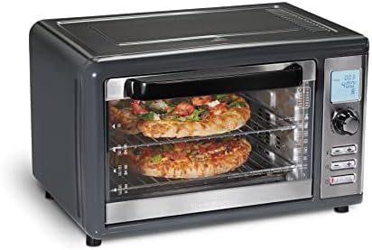 Hamilton Beach Countertop Digital Air Fryer Oven with Sure-Crisp, 6-in-1 Functionality, 150-450⁰F Temp Range, 1800W, XL Capacity for 2 12” Pizzas, Two 9” x 13” Pans and 4 Rack Positions, Grey (31390)