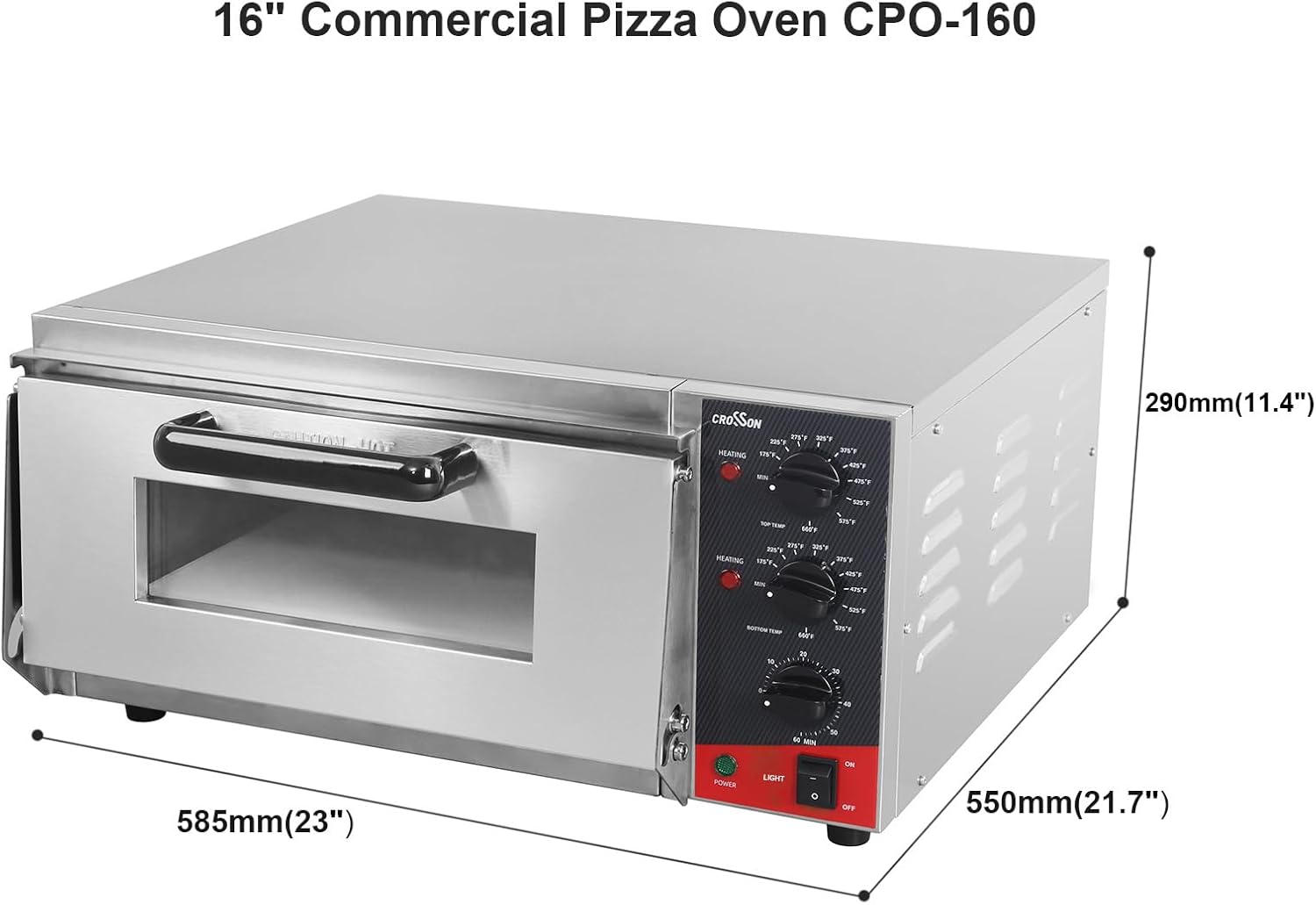 CROSSON ETL listed Commercial 16 inch Countertop Electric Pizza Oven with pizza stone, Multipurpose Indoor Pizza oven for Restaurant use,120V/1800W