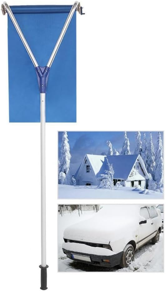 Roof Snow Rake Telescoping Aluminum with Slide Tarp, Snow Remover for Roof from Ground, Ice Dam Prevention Tool for Home Garage Shed