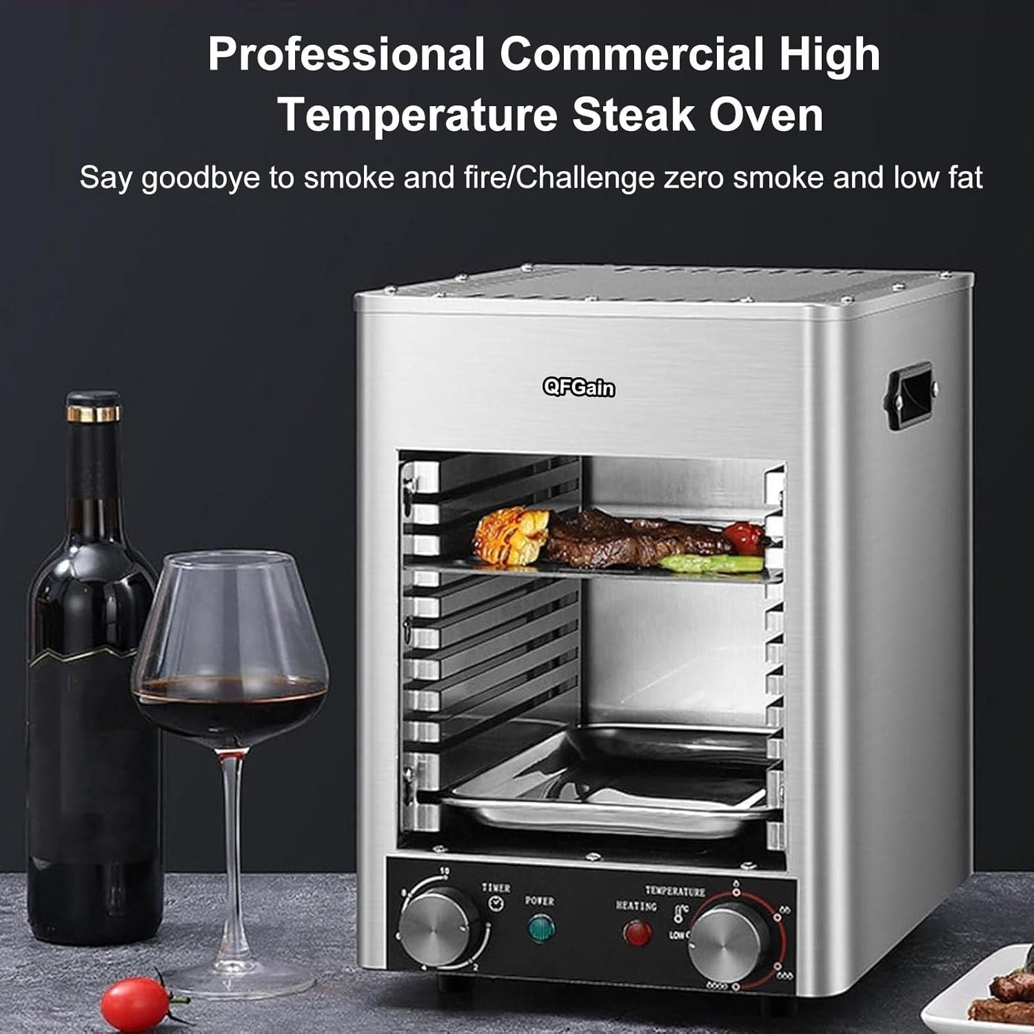 1700W Electric Steak Broiler, Indoor Commercial Steak Grill, Automatic Steak Smoker Broiler, Toaster Oven Microwave Combo, Air Fryer Oven, Time Temp Adjust,110V