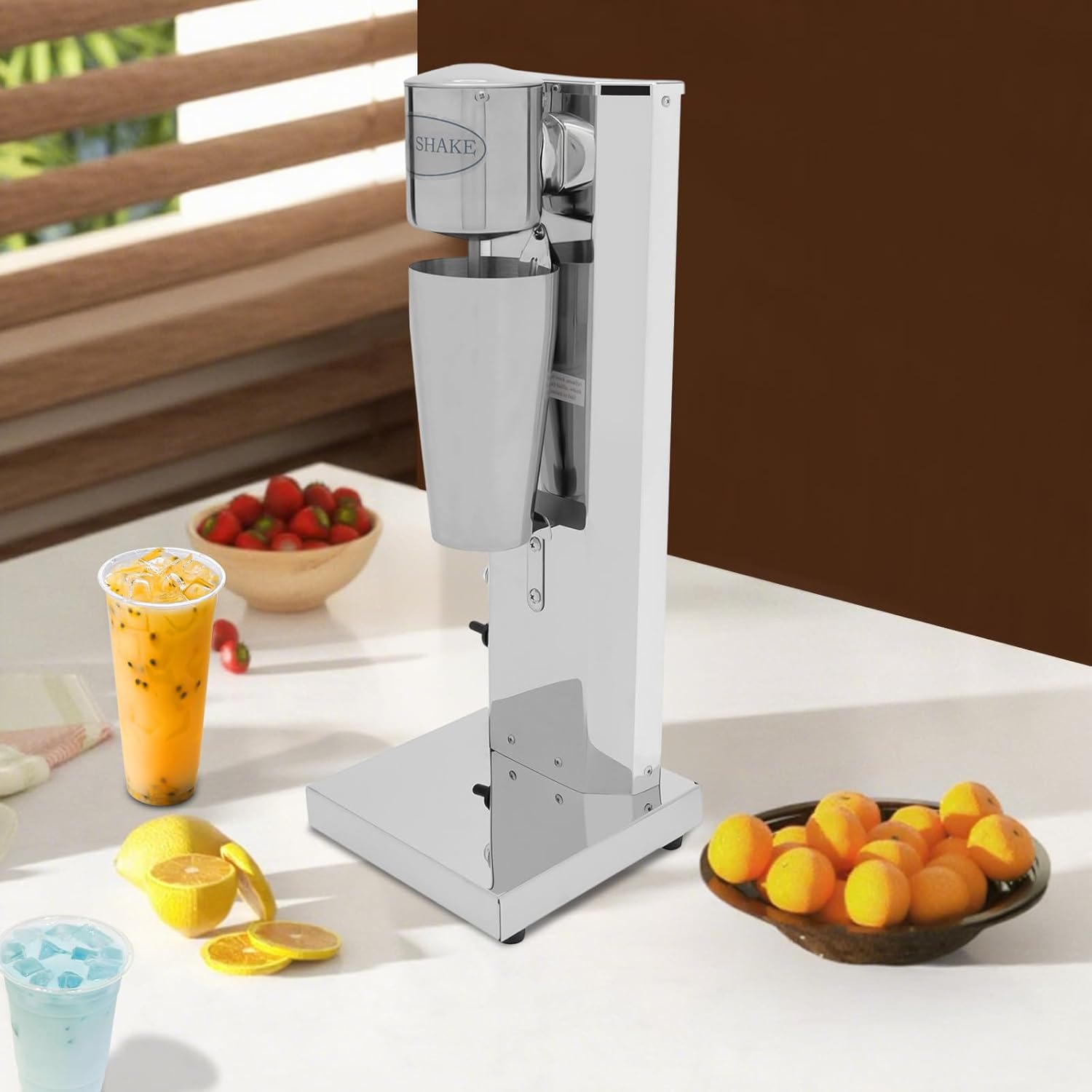 Electric Milkshake Maker, 180W Commercial Milkshake Machine with 22 Oz Stainless Steel Cup & Non-Slip Feet, 2-Speed Household Electric Blender for Milk Tea Stores