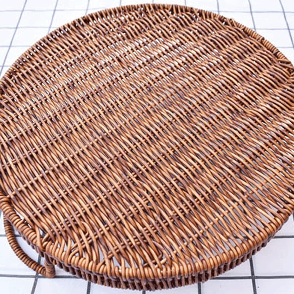 INLIMA Appliance Shelf for Kitchen Rattan Woven Storage Basket, Iron Frame Double Ear Handle, Round Tray, Bread and Fruit Snack Storage Basket, Household，size：20 * 4cm(s) (Size : Small)