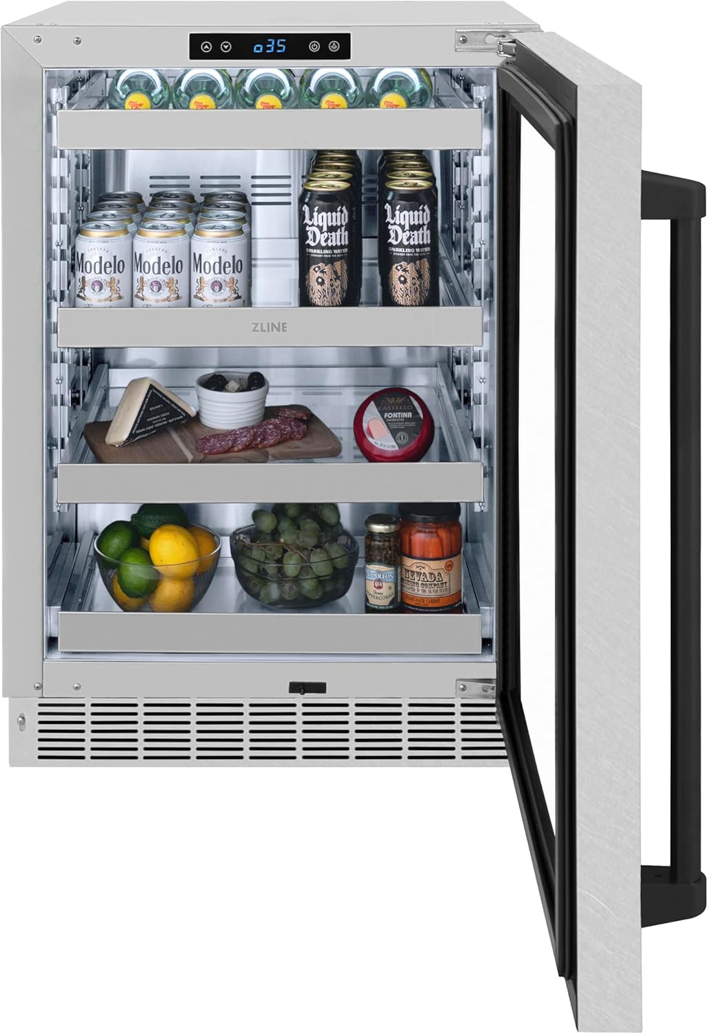 ZLINE Autograph Edition 24 in. Touchstone 151 Can Beverage Fridge With Satin Stainless Steel Glass Door And Matte Black Handle (RBSOZ-SN-24-MB)